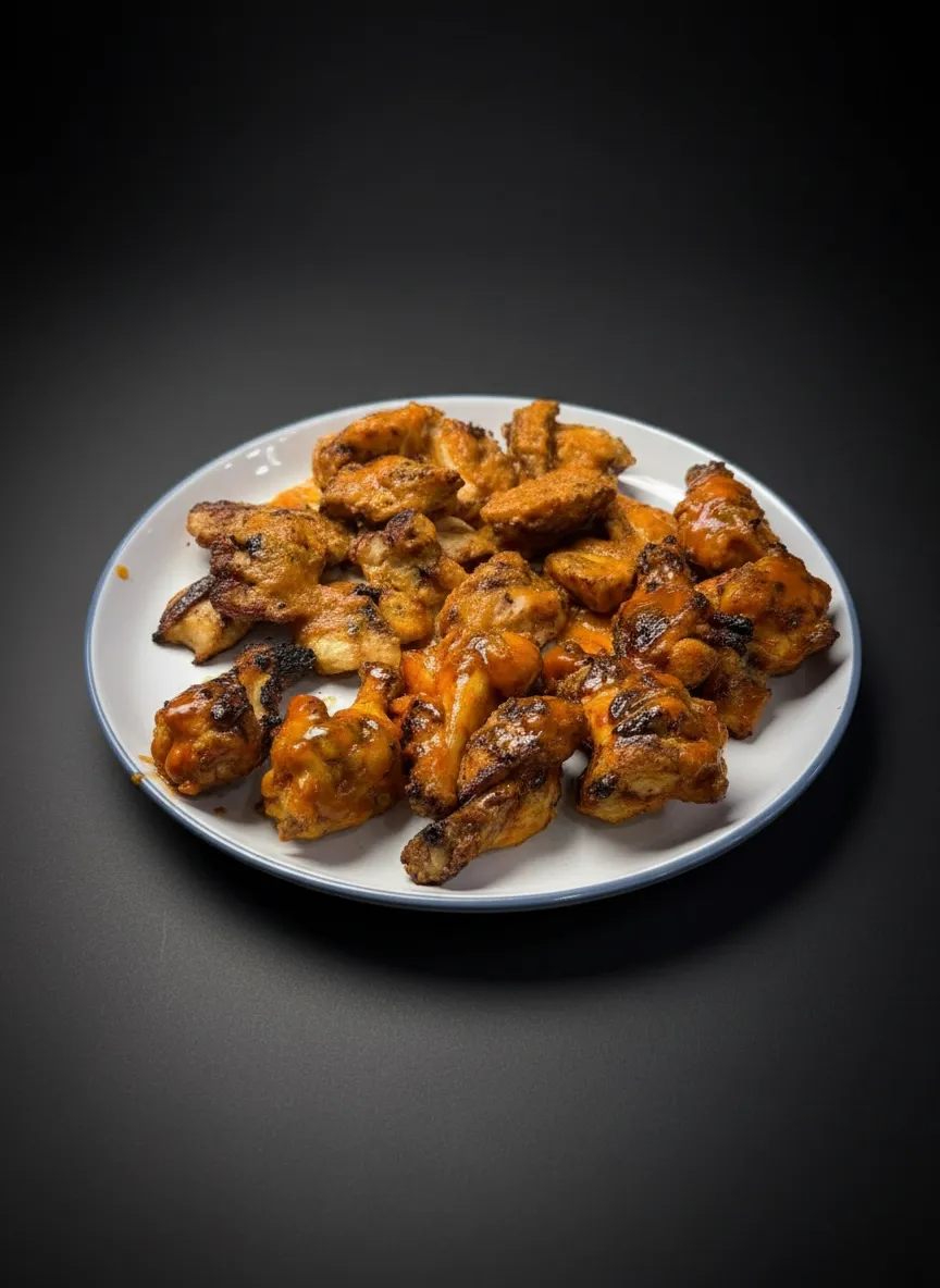 Wings glazed to perfection - after SnackSnap AI enhancement